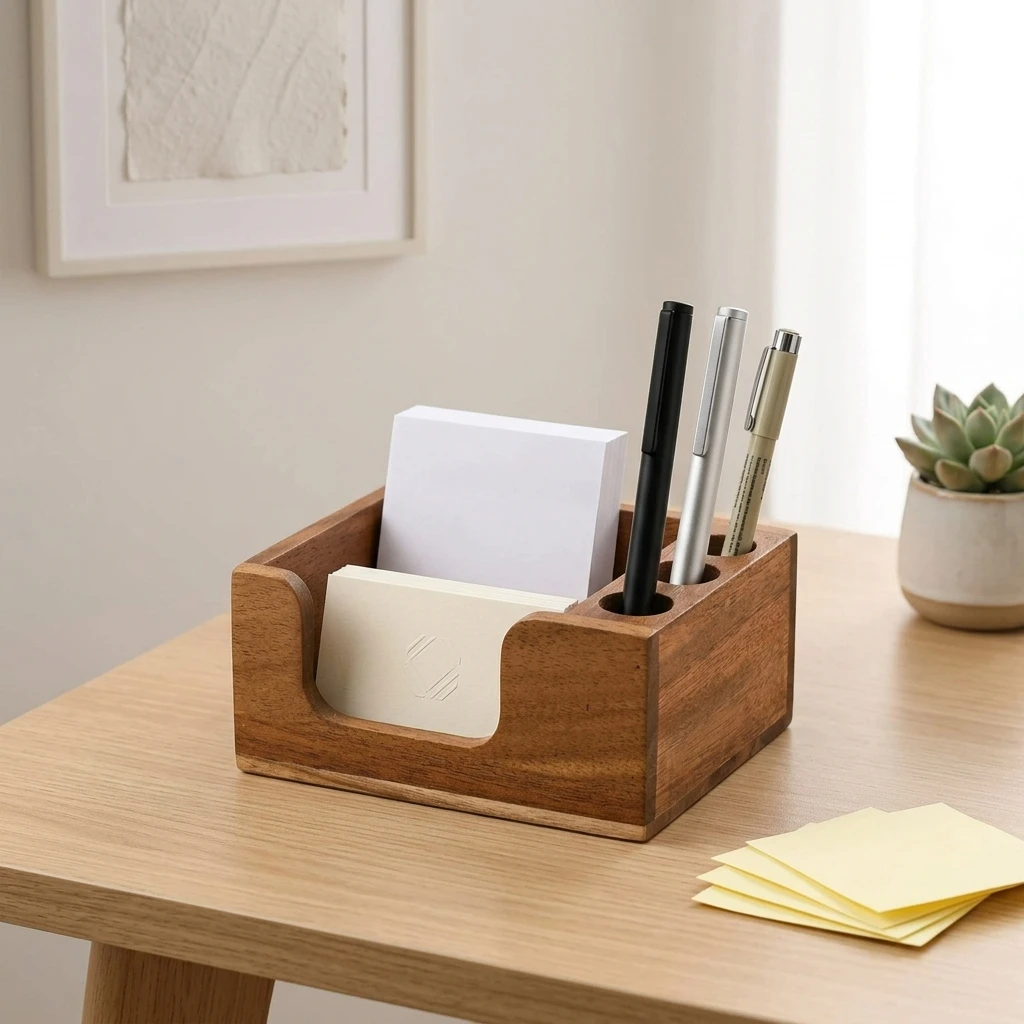 Organizer da Scrivania in Legno Massello con Superficie Liscia e Finitura Ecologica, Design con Scomparti Funzionali per Ufficio e Studenti - immagine 3
