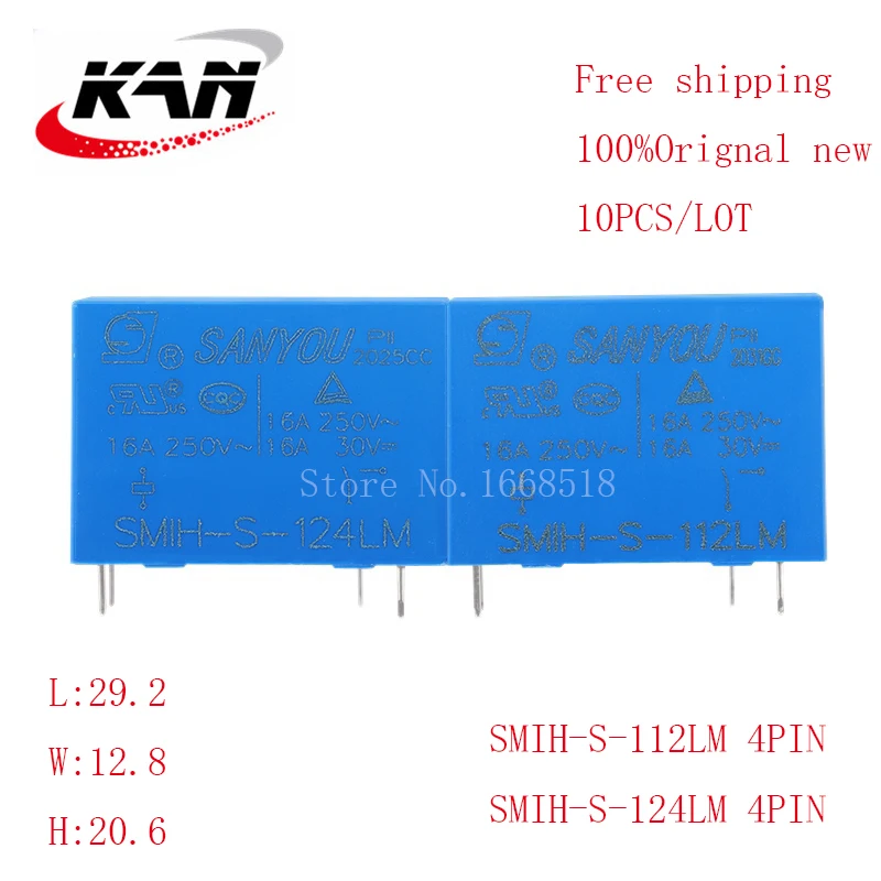 

Free shipping 10pcs Power relay SMIH-S-112LM SMIH S 112LM 12VDC 16A 250VAC 4PIN Original New
