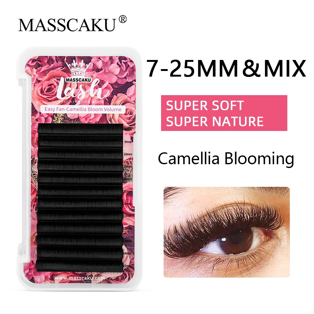 

MASSCAKU 8-20mm Automatic Blooming Volume Eyelash Handing Making Matte Black Fast Bloom Flowering Lash Extension Makeup Supplies