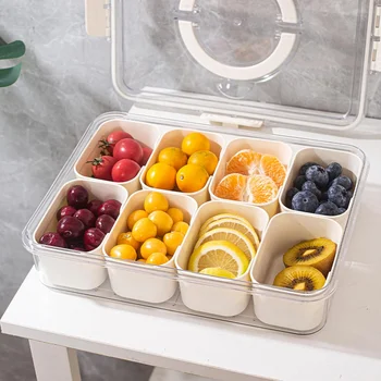 8 Grids Divided Serving Tray Storage Box Kitchen Portable Sub-format Seasoning Separator Box Fresh-keeping Snack Fruits Food Box 2