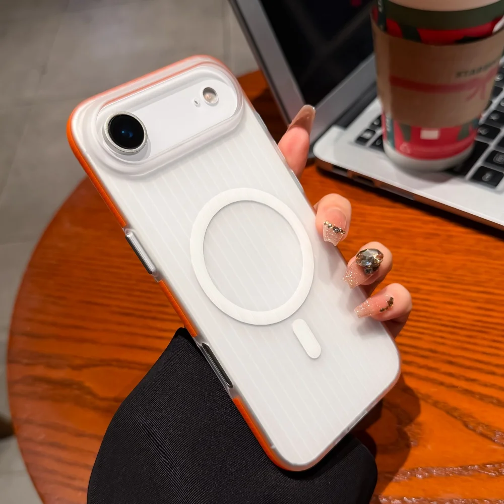 Frosted Transparent Ice Mist Corrugated Stripe Phone Case with Magnetic Cover