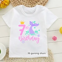 Kawaii Girls T-Shirt Cute Mermaid Birthday Number Print 1 2 3 4 5 6 7 8 9 For Kids Birthday Gift Clothing Tshirt Cute Baby Shirt 2