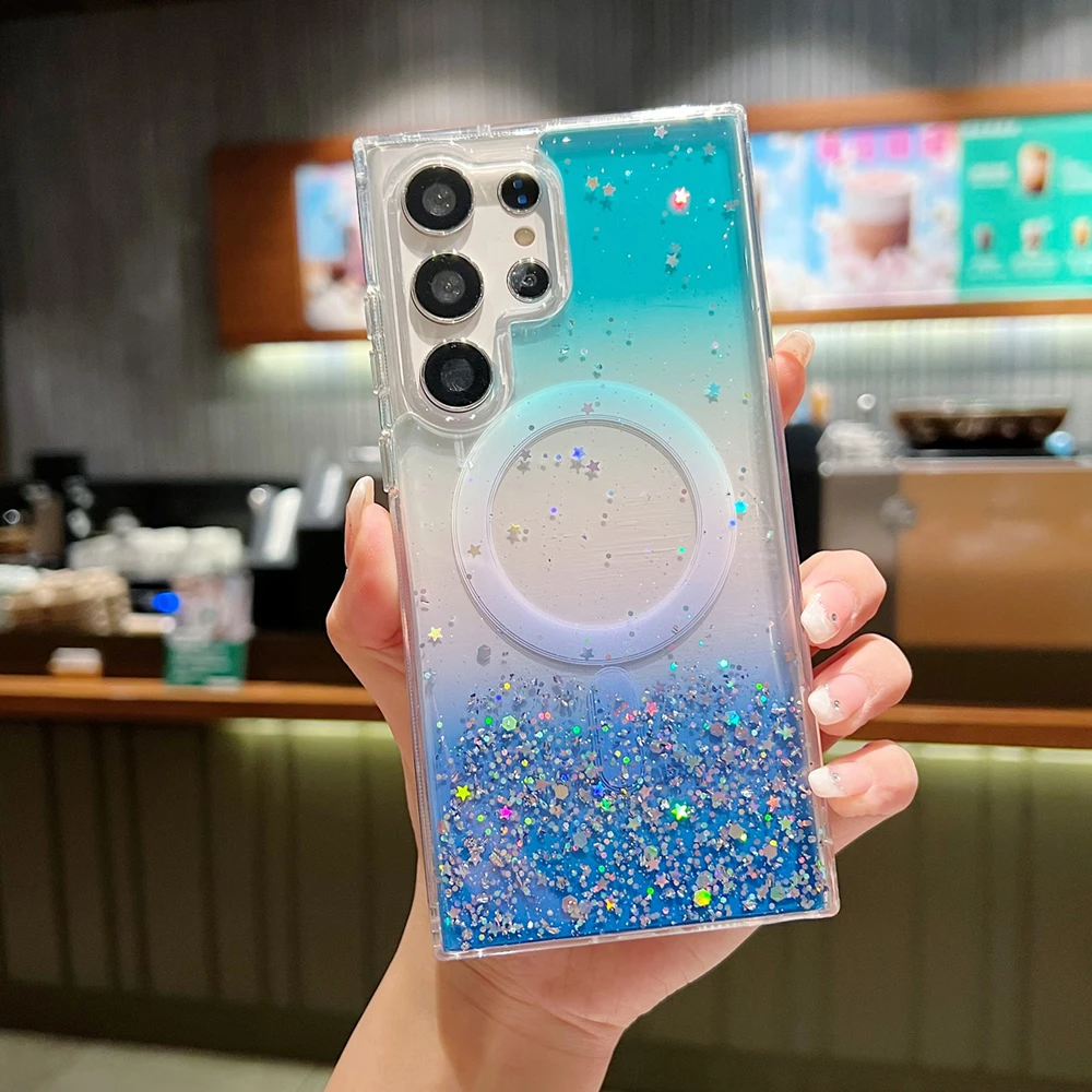 For Samsung Galaxy S23 S22 Ultra Plus Case Luxury For Magsafe Magnetic Glitter Rainbow Gradient Colorful Clear Soft Back Cover- S3e5e682b36c44bbfb25fe2ab6f069aa0X