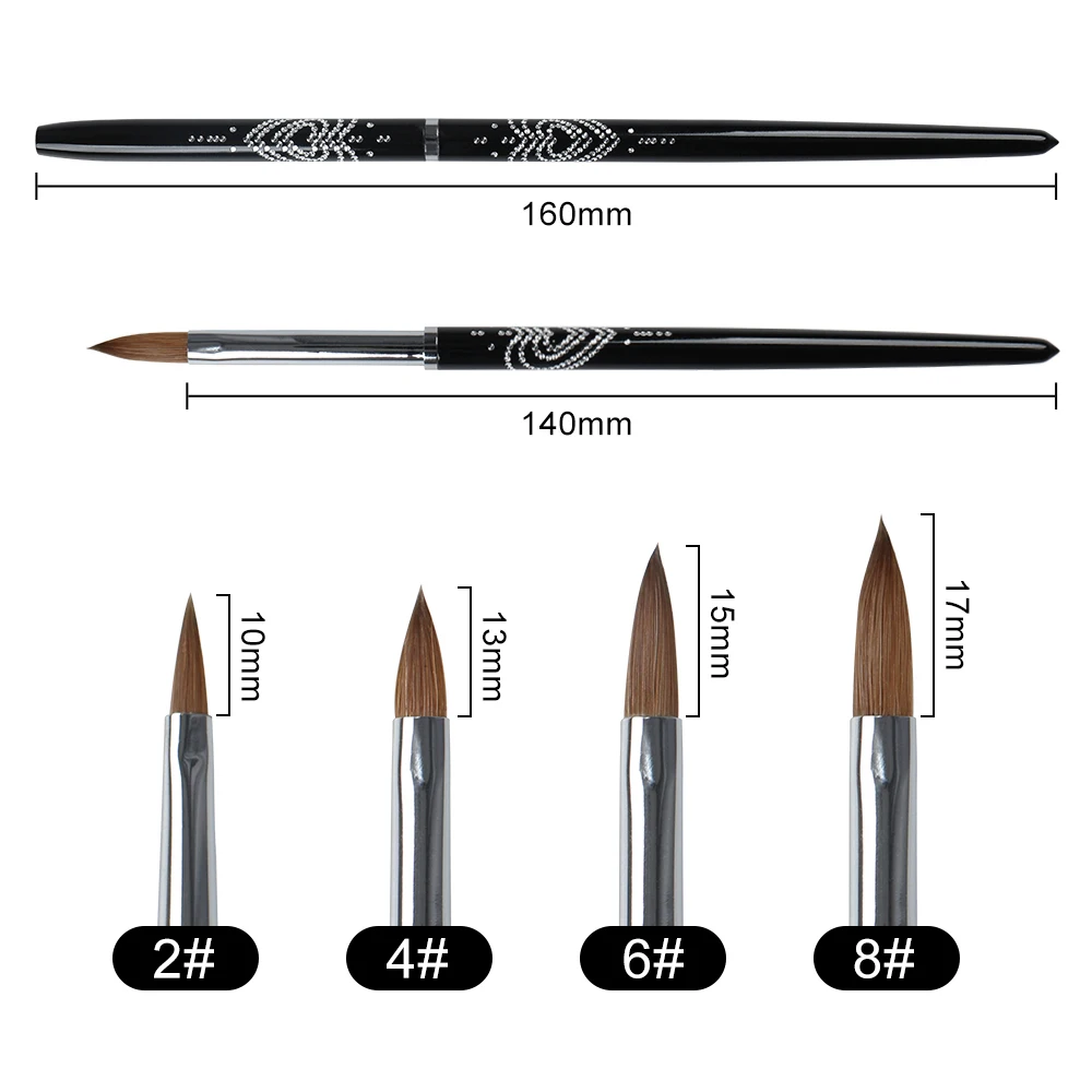 BQAN New Design 4-8# Heart Shape Glitter Black Metal Handle Pure Kolinsky 3D Nail Art Brush 2