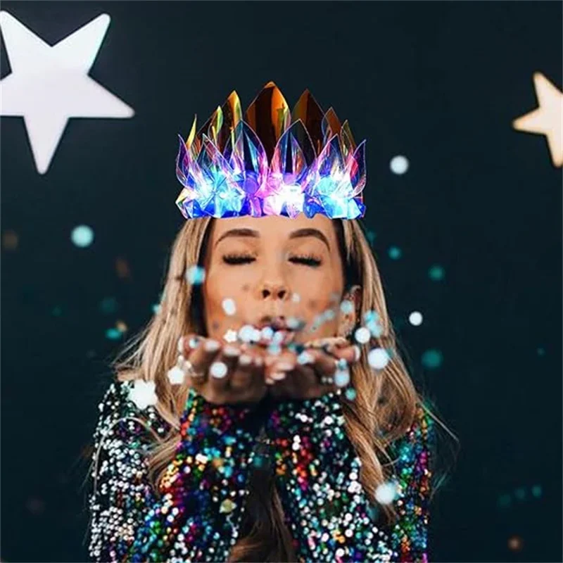 Evlry Corona LED Happy Birthday, cerchietto per capelli con pallina luminosa, accessorio per capelli per feste di compleanno