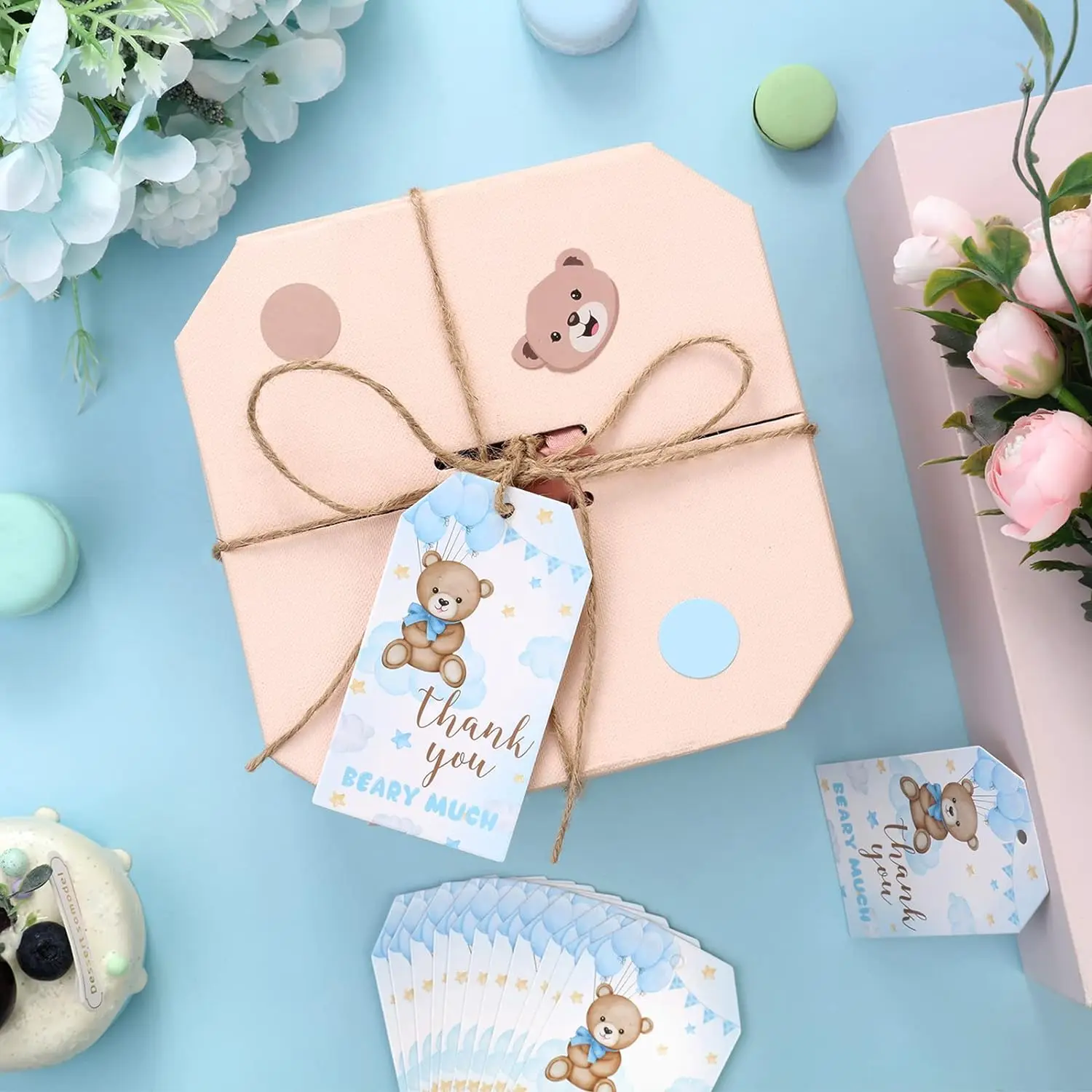 Beetoo Lot De 50 étiquettes En Papier Kraft « Thank You For Coming » Pour Fête Prénatale, Cadeau De Remerciement Pour Mariage, Fête Prénuptiale, Anniversaire, Fête Prénatale, Remise De Diplôme (bleu