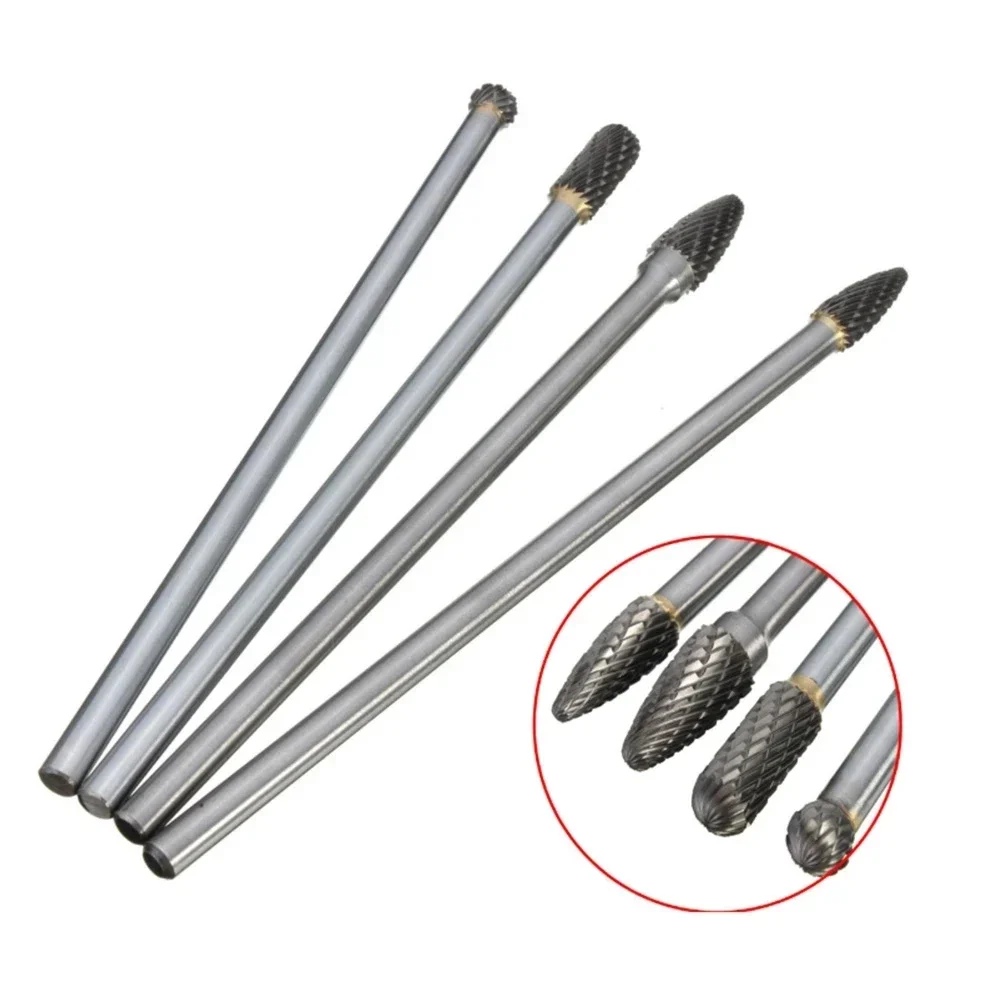 4pcs CDF 8/10mm 헤드 150mm 긴 더블 컷 카바이드 로터리 버 금속 가공용 6mm 섕크 연마 도구 전기 연삭