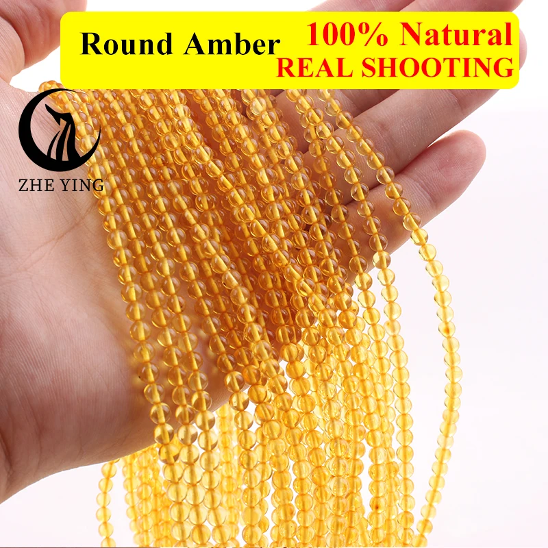 

Zhe Ying 100% Genuine Amber Beads Round Loose Natural Stone Beads for Bracelet Making Diy Jewelry Accessories