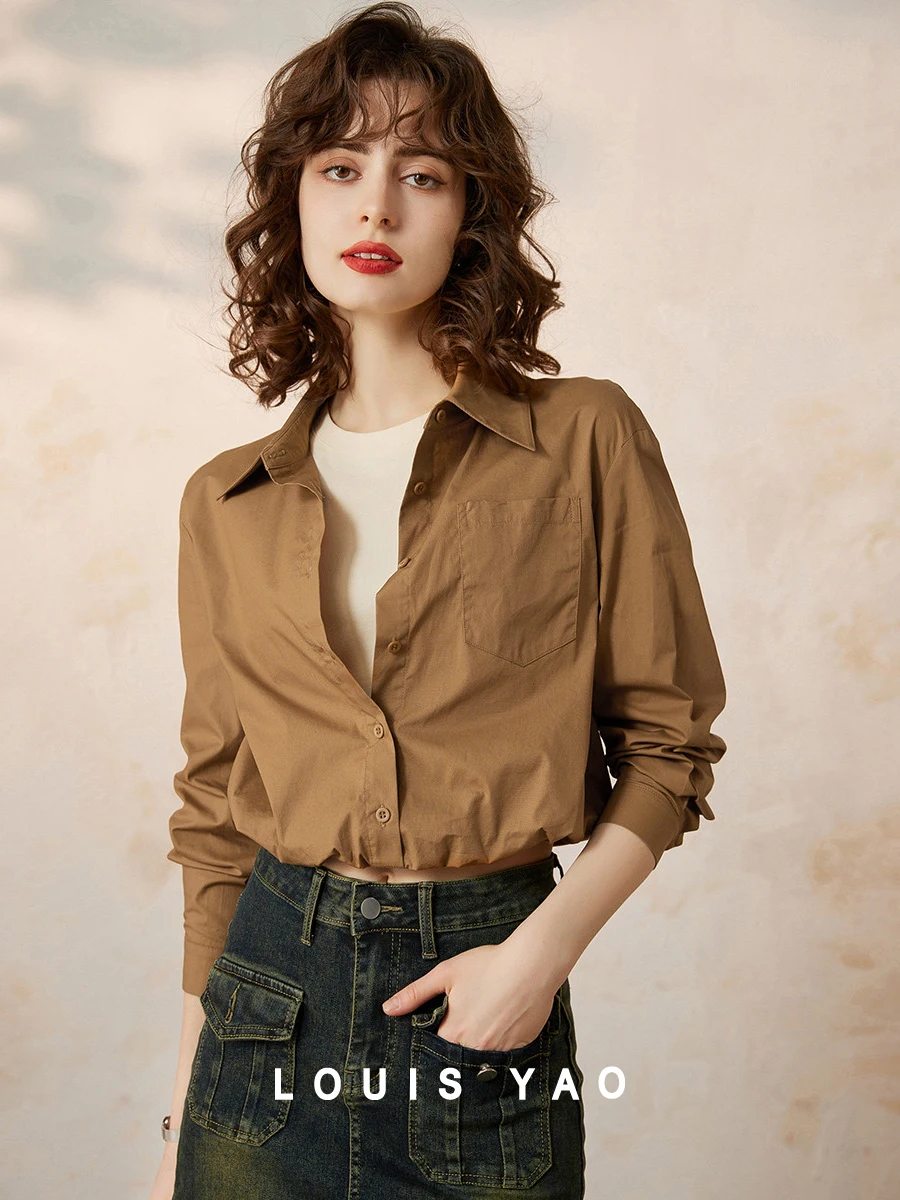 LOUIS YAO Women Fake Two Pieces Shirt 2024 Spring New Office Lady Fashionable Casual Long Sleeve Turn Down Collar Blouse Top