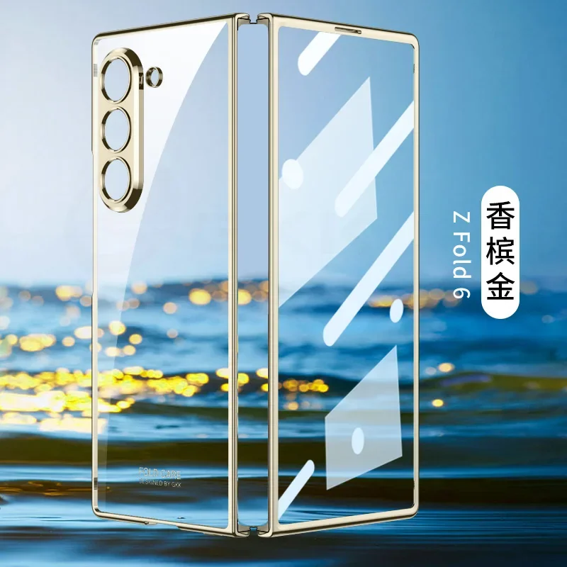 Luxury Electroplated Transparent Shockproof Hard Back Cover with Tempered Glass