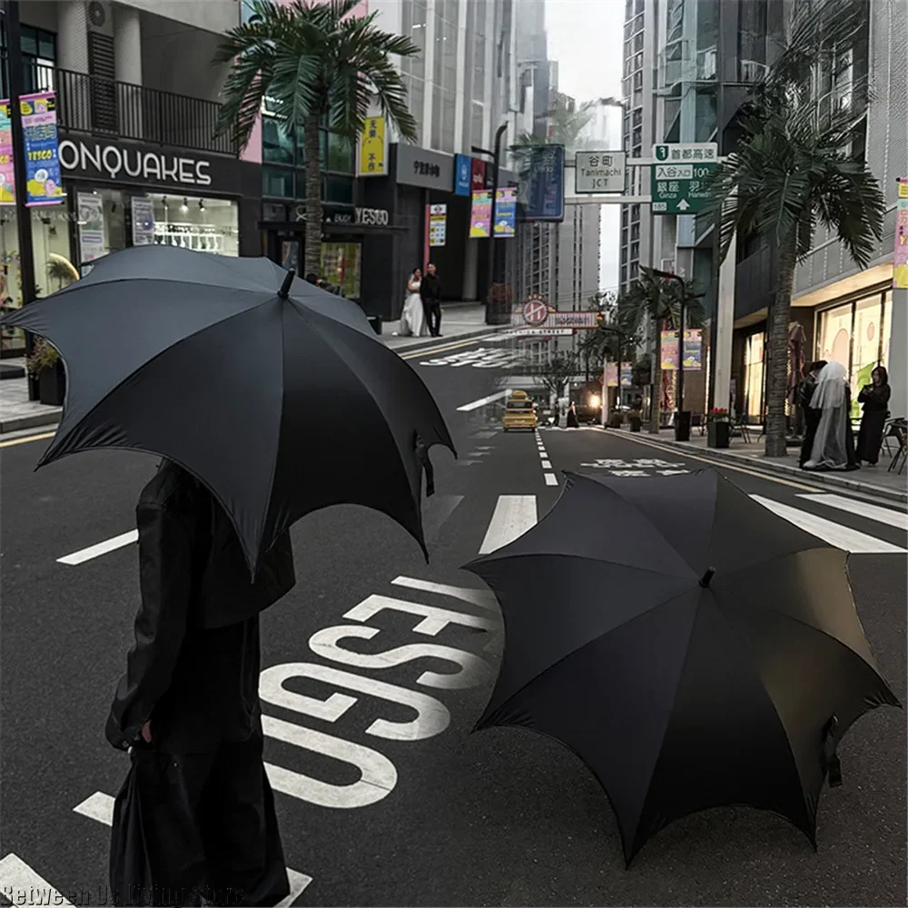 Gothic Style Cool Black Long-handled Umbrella for Paraguas Man Woman Sun and Rain Uv Umbrella
