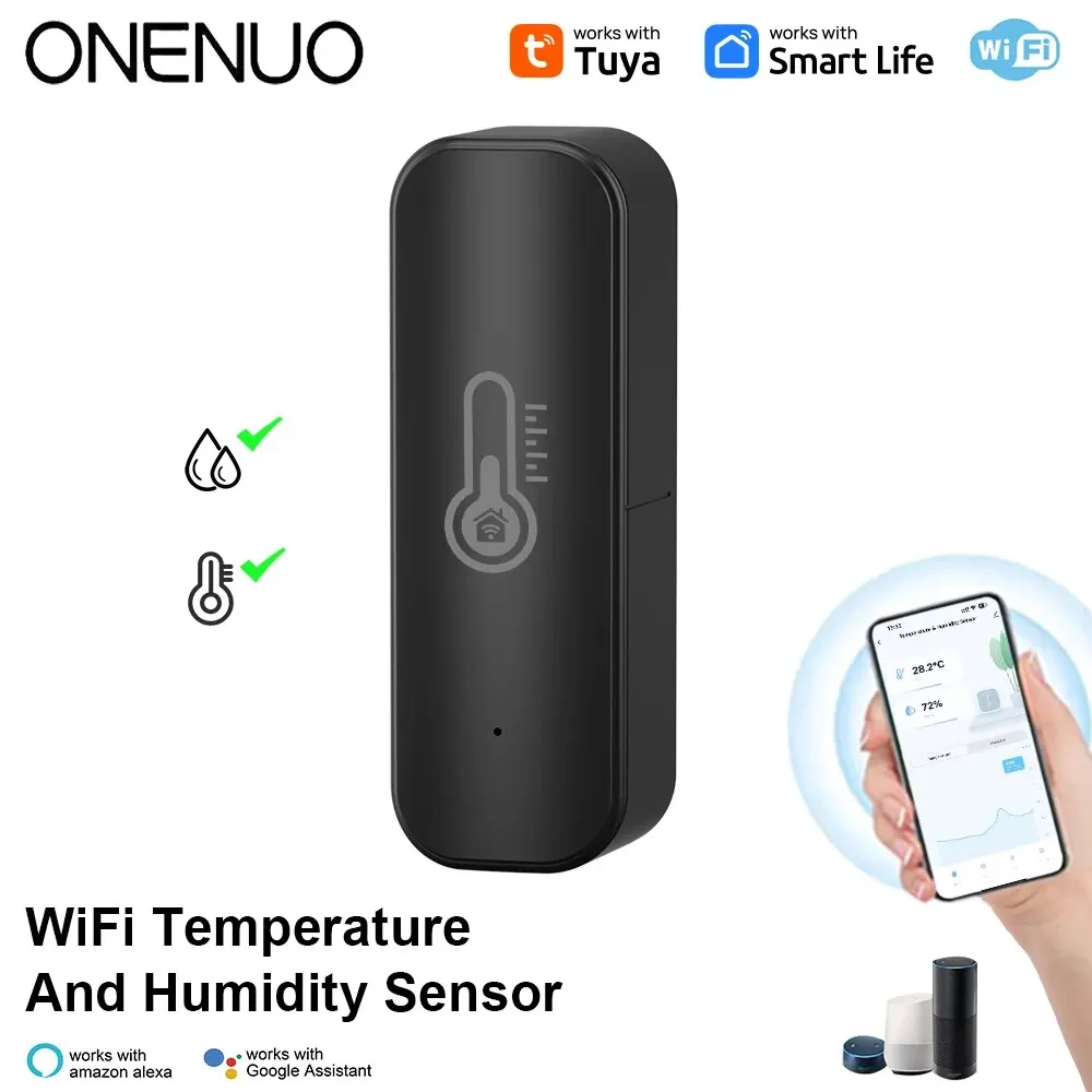 Smart Temperature Humidity Sensor ONENUO Tuya Smart WiFi APP Remote Monitor Smart Home Work With Alexa