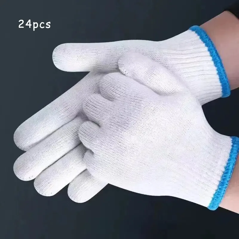 Cotton Work Gloves 24pcs Lampshade Cotton Non-slip And Wear-resistant Construction Site Work Gloves Encrypted Labor Protection Gloves