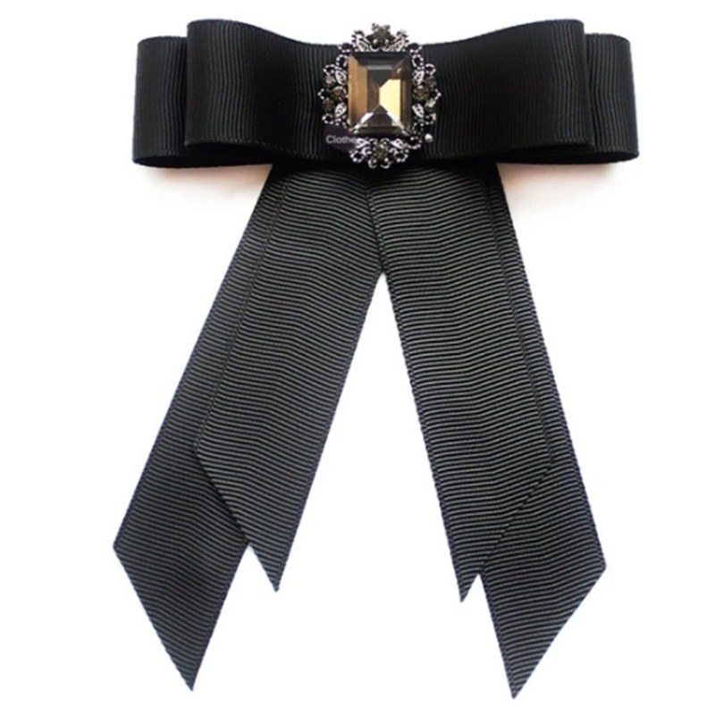 Vintage Elegant Women's Pre-Tied Pearl Ribbon Brooch Bow Tie