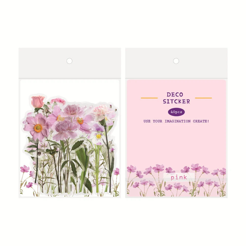 Transparent PET Vintage Plant Flowers Stickers For Scrapbook DIY Mushroom Sticker Craft 40pcs