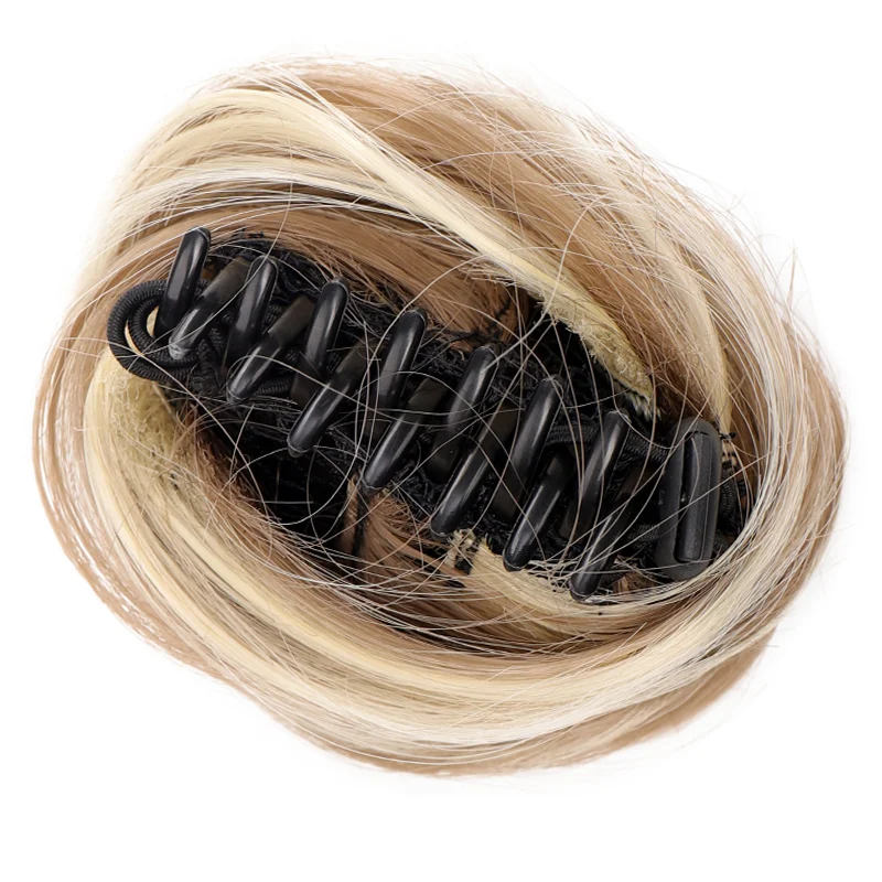 Synthetic Claw Clip-on Hair Chignons Buns Curly Hair Clip Heat Resistant Womens Golden White Gray Bun Wigs