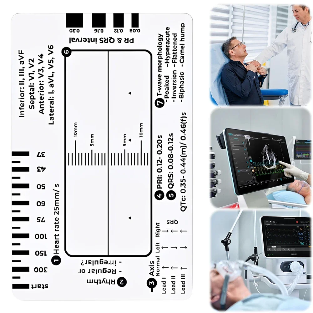 1-3Pcs ECG 7 Step Ruler ECG Guide Measurement Tool for ECG/EKG Interpretation Portable Pocket-Sized EKG Measuring Cards