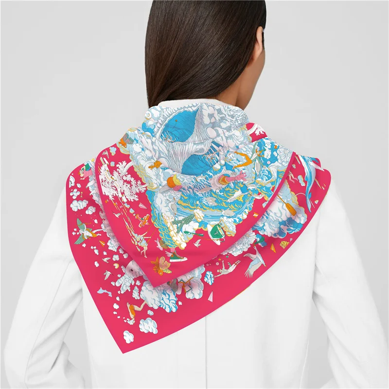 POBING Twill Seide Schal Frauen Euro Pferd Druck Platz Schals Echarpes Foulards Femme Wraps Bandana Lxury Hijab – Detail 11