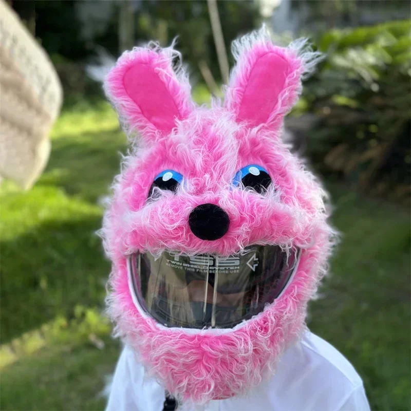 Pink Helmet Protection Headgear Cover Cartoon Fluffy Plush Set For