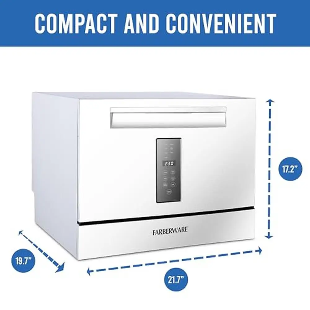 Portable Mini Countertop Dishwasher 6-Place Setting 7 Wash Programs Compact Easy Use Extra-Drying Function User-Friendly Display 3