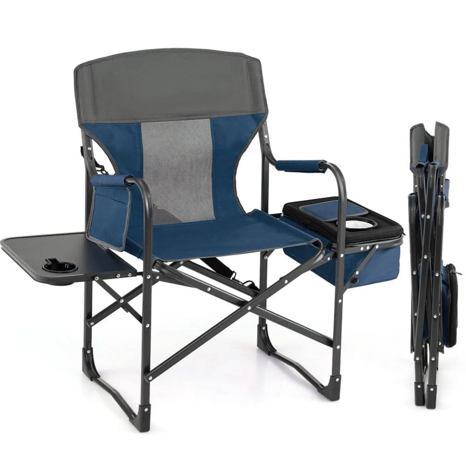 US Folding Camping Directors Chair with Cooler Bag and Side Table