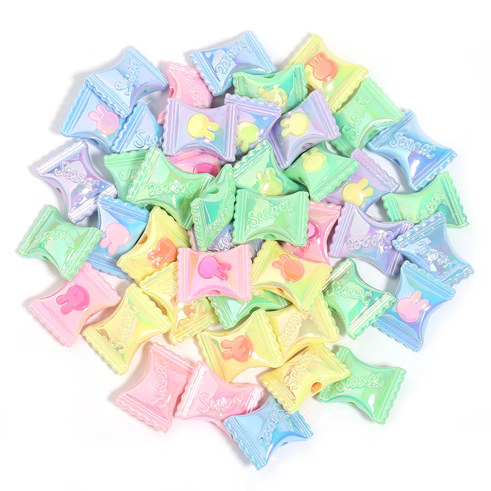 PandaHall 50Pcs Random Color Acrylic Candy with Rabbit Pattern Beads Sweet Food Sugar Candy Spacer Beads for Jewelry DIY Making