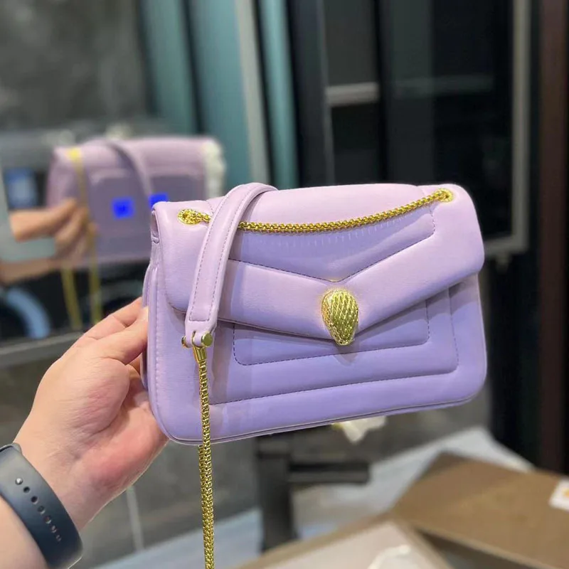 Luxury Brand Women's Shoulder Bag Crossbody Snake Head Button Clutche Y2k Chain Trendy Fashion Street Shooting Office Commuting