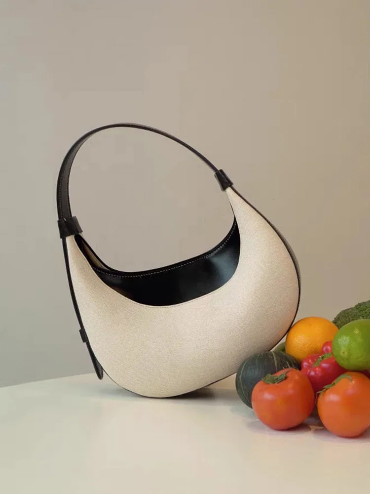 Summer Vintage Small Women's Shoulder Bag Casual Fashionable Soft canvas PU Material Underarm Bag Single Zipper Closure