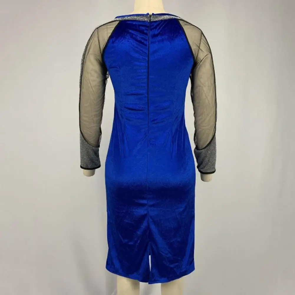 

Party Sheath Dress Elegant Sequin Mesh Patchwork Evening Dress for Women Slim Fit High Waist Long Sleeves for Formal Parties