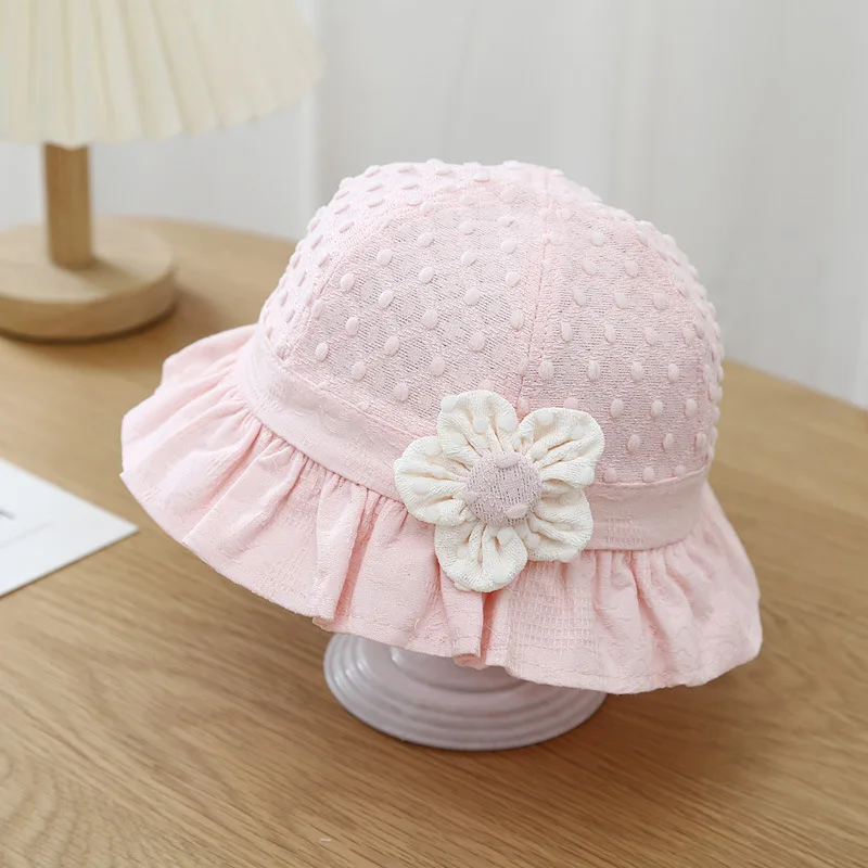 Sweet Cute Baby Bucket Hat Lace Ruffle Flower Toddler Girls Sun Hats For Kids Solid Color Cotton Fisherman Cap_voghion.com