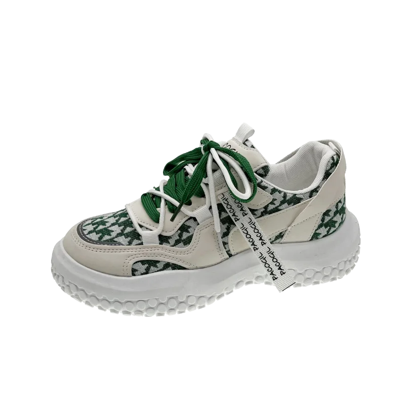 

Green Summer Women's Casual Sports Shoes Anti slip Sole Comfort Vulcanized Shoes Platform Sports Shoes Block Color Cross Lacing