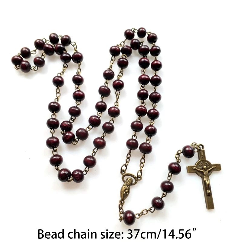 Rufous Colored Wooden Beads Rosary Necklaces with Jesus for Cross catholic rosary necklace wood cross