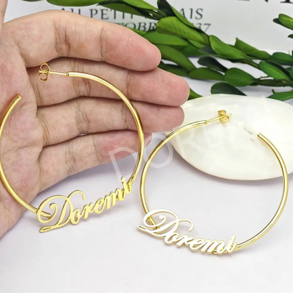 DOREMI Inspire Jewelry Stainless Steel Custom Letter Hoop Earring Personalized Letters Sunken Name Bottom Custom Earrings