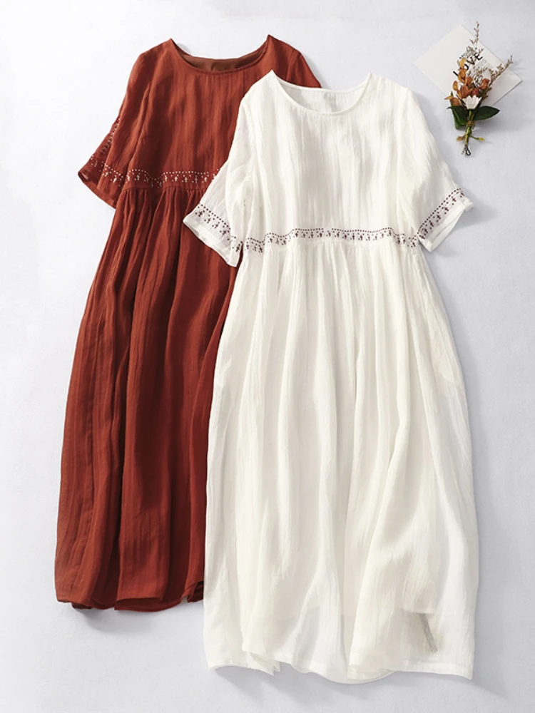 knee length dresses for ladies Loose Linen Maxi Dress from NikkaPlace