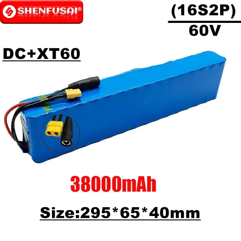 

16s2p 60v 38ah,batería de litio de 1000W para silla de ruedas y Bicicleta eléctrica,interfaz de conexión xt60 o t,ultra-duradera