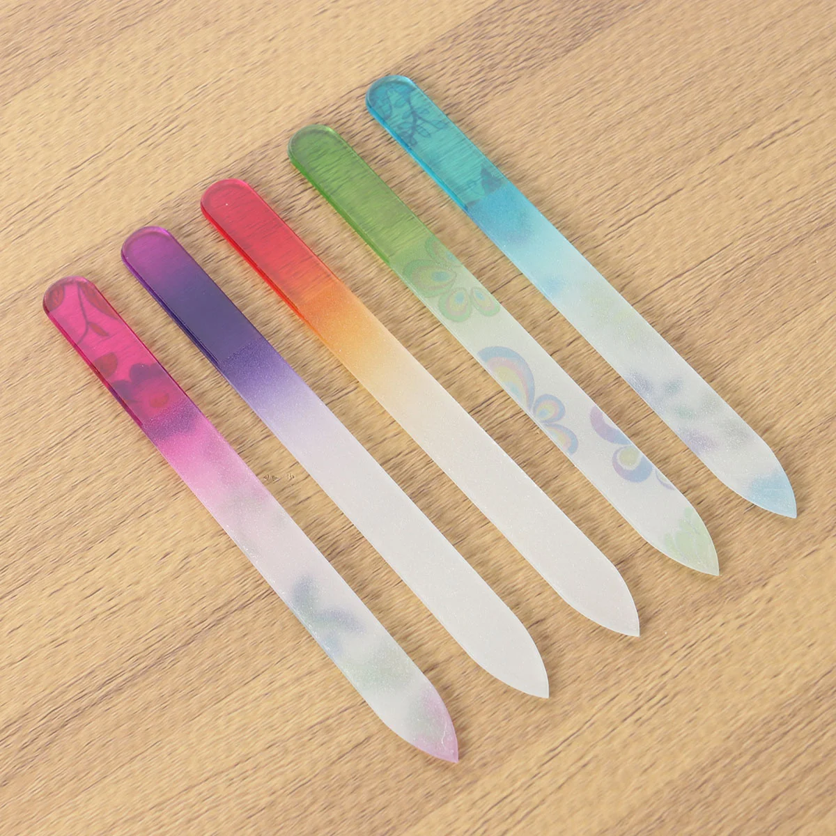 

5 Pcs Printing Glass Nail Files Manicure Nail Buffers for Smooth and Shiny Nails (Random Color)