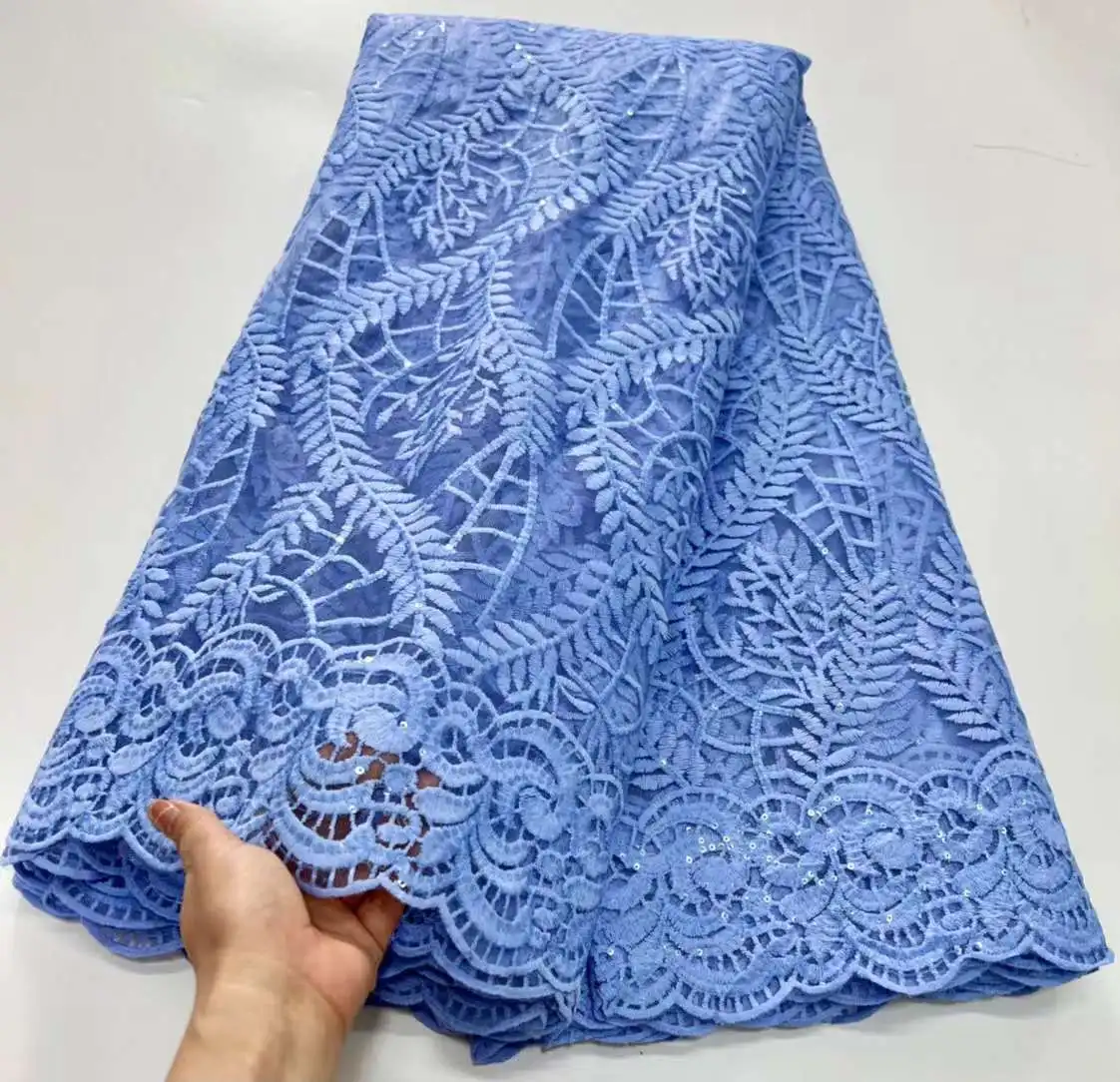 

Elegant Soft African Lace Fabric 5 Yards High Quality French Tulle with sequins Embroidery Nigerian Wedding Asoebi Fabric