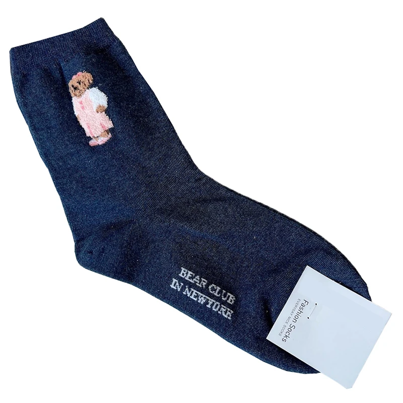 Elegant Lady Bear Cartoon Women's Cute Cotton Socks - Harajuku Style Novelty Breathable Christmas Gift