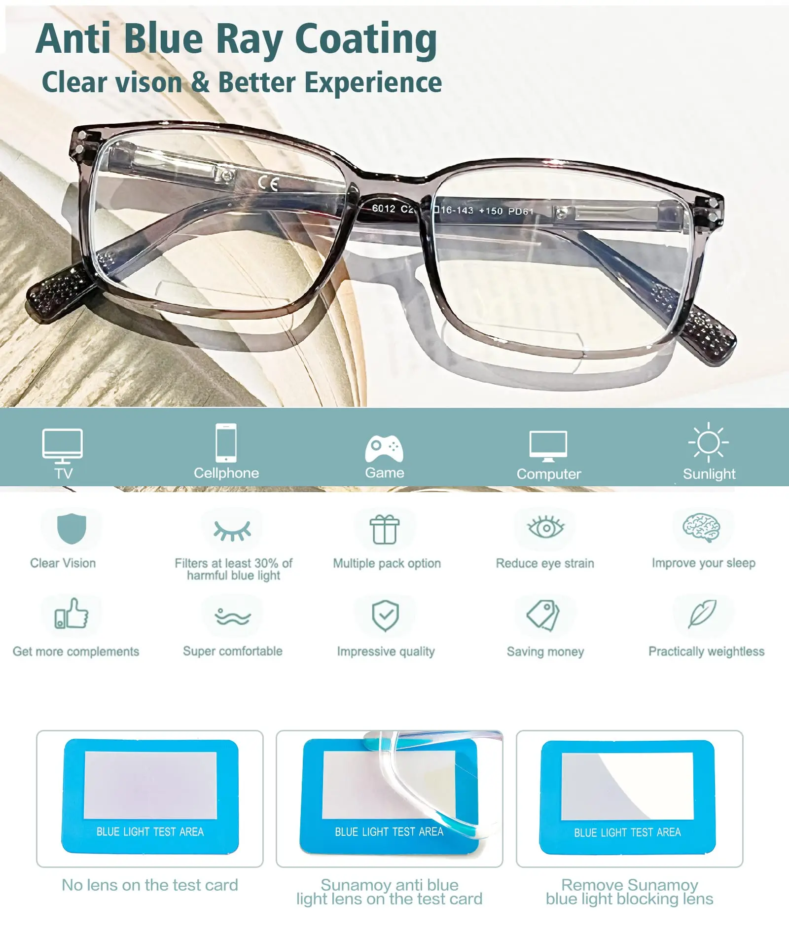 AABV 360 Degrees Rotary Leg Square Blue Light Bifocal Reading Glasses Men Women Computer Presbyopic Magnifying Readers 6012