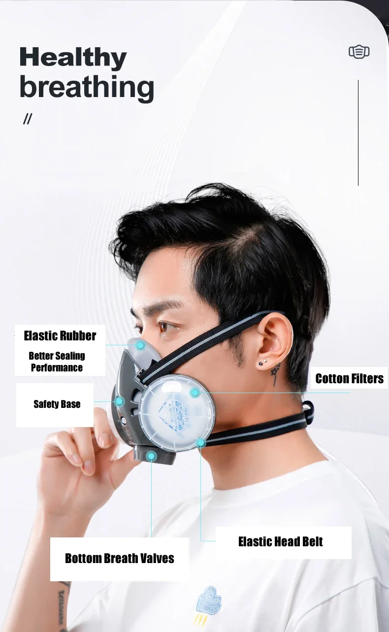 Half Face Dust Mask With Safety Goggles Dual Filters KN95 Filter Dust-proof Respirator For Carpenter Builder Polishing Work Safe