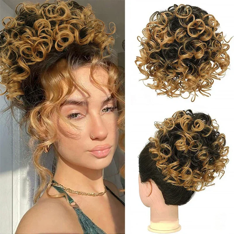 

Synthetic Puff Messy Hair Bun Elastic Drawstring Ponytail Hairpiece for Women Short Natural Curly Fake Bun Hair Piece Extension