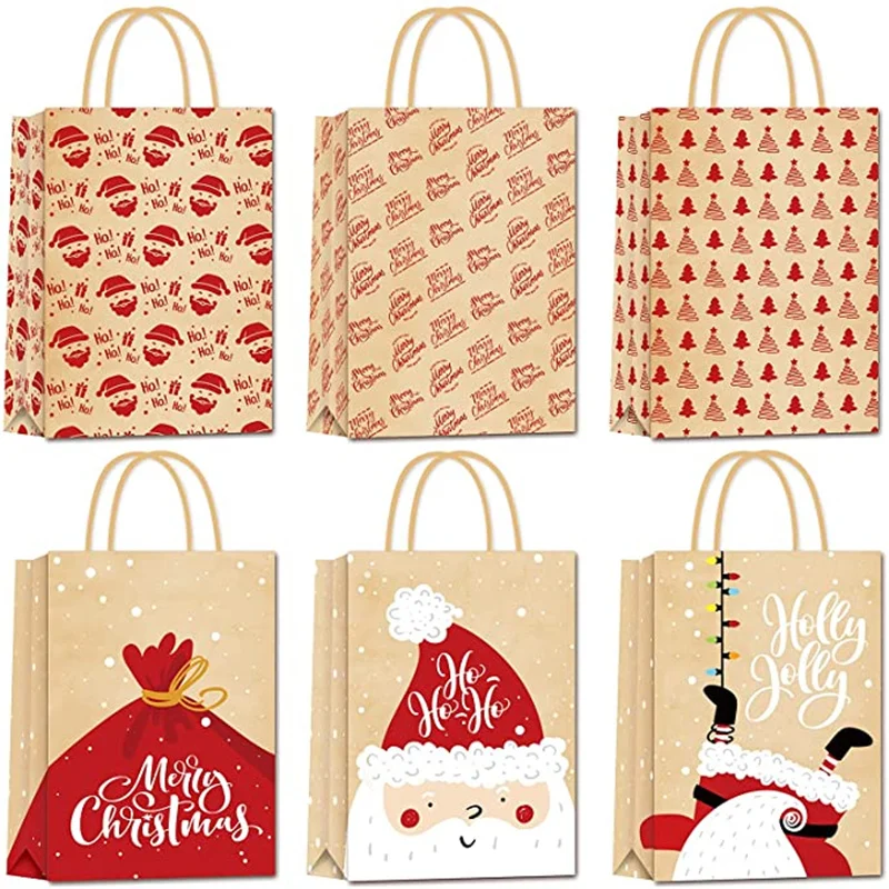 Christmas Kraft Paper Gift Bags Christmas New Year Candy Cookies Gift Tote Bag Festival New Year Storage Bag 5pcs Christmas Gift Bags Christmas Candy Packaging