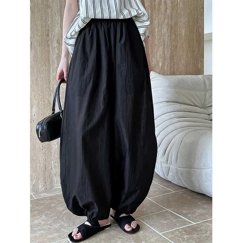 Oversized Bloomers 2025 New Summer Elegant Fashion Women Lantern Pants Casual Loose Breathable Cotton Wide Leg Pants