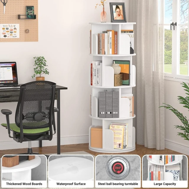 Aheaplus Rotating Bookshelf, Small Corner Bookshelf for Small