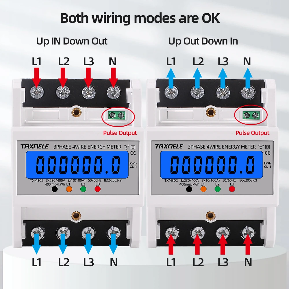 TAXNELE Din Rail 380V 3fázový elektroměr 100A AC 50Hz 60Hz LCD - Image 4