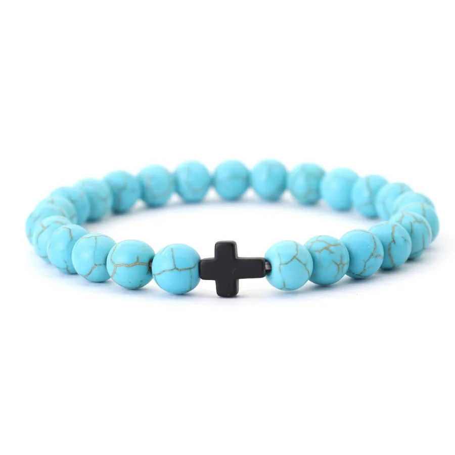 Einfache Stil Männer Kreuz Armband natürliche Tigeraugen Lava Howlite Stein Perlen Armband Heilung Meditation lässige Accessoires Joias – Detail 8