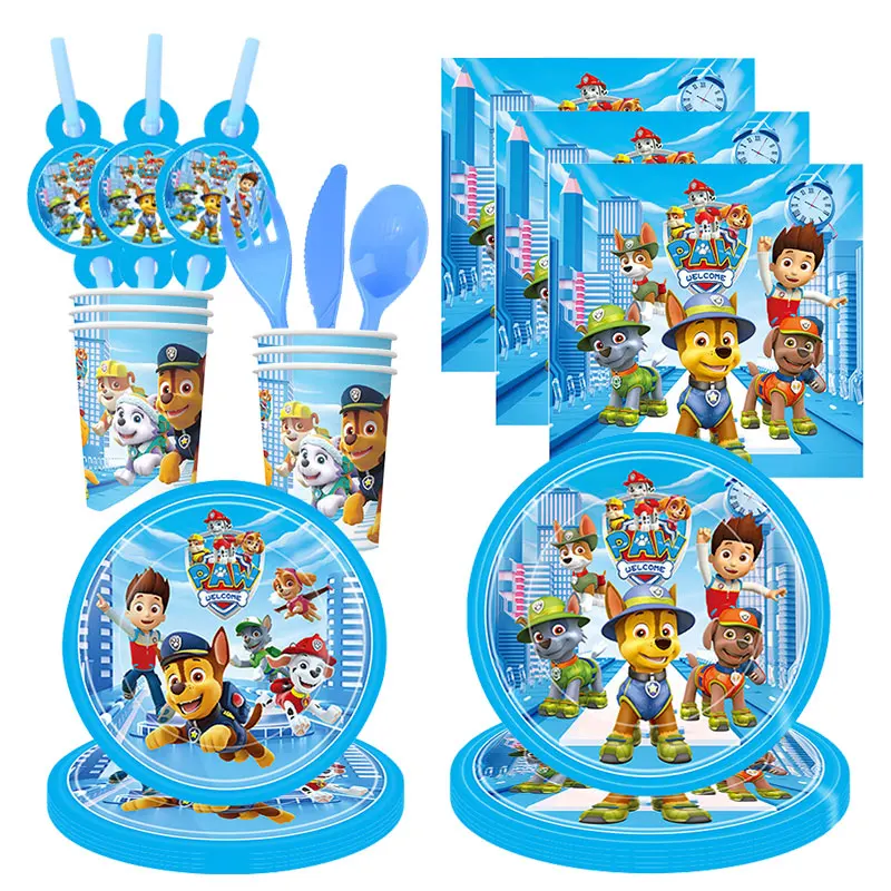 Party Supplies Paw Patrol Birthday Decoration Tableware New Dogs Theme Party Supplies Backdrop Banner Balloons Paper Cups Plates Baby Favor