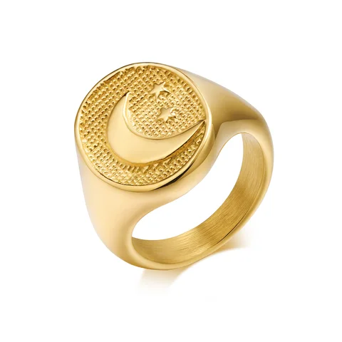 Steel Oval Signet Ring ,Crescent Moon Star Ring for Women,fashion Wholesale Delicate Dainty Finger Jewelry