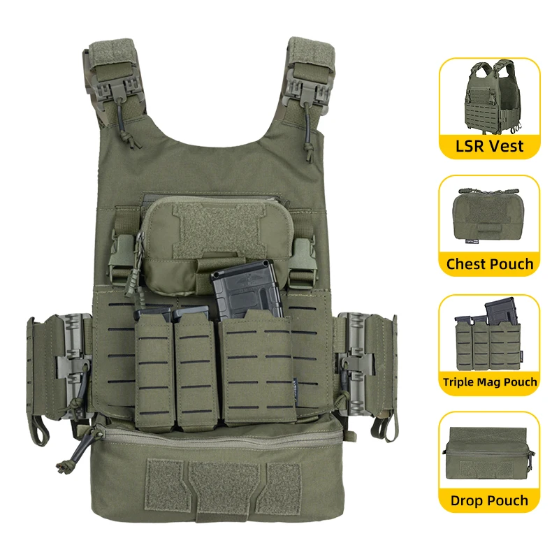 IDOGEAR LSR Tactical Vest with Triple Mag Pouch Drop pouch Chest pouch ...