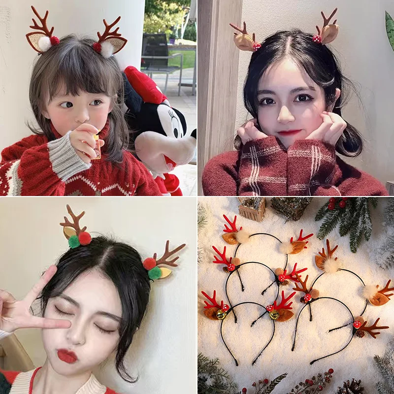 Christmas Reindeer Antlers Horn Flower Headband Clasp Headwear for Kids Adult New Year Party Halloween Cosplay hair accessories hair headband deer ears headgear